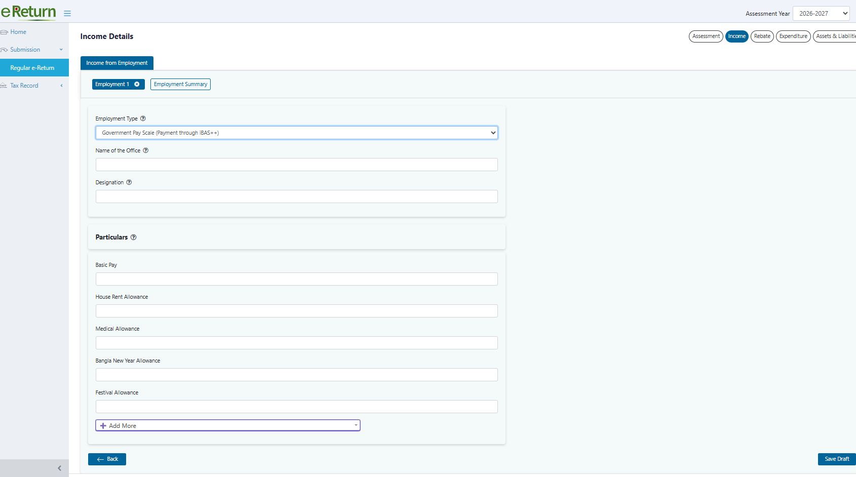 e-Return Government Pay Scale form for salary paid through iBAS++